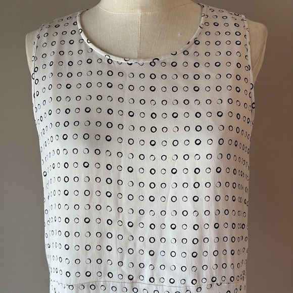Nordstrom Collection SILK sleeveless dress shift midi dress white blk circles 10 - Picture 2 of 13